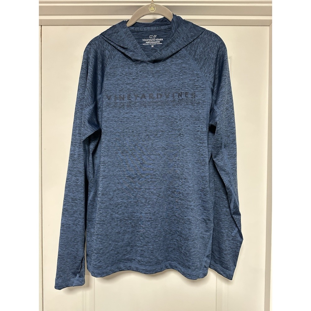 Vineyard Vines, Men's Long Sleeve/Hood Performance Logo Shirt, Blue, Size Medium